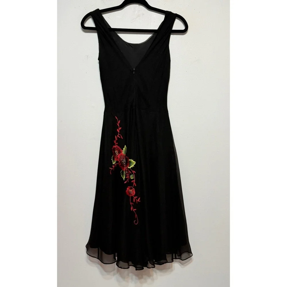 Lapis Whimsigoth 100% Silk Chiffon Midi Dress Women Sz M Fairycore Dark Romantic - Picture 4 of 10